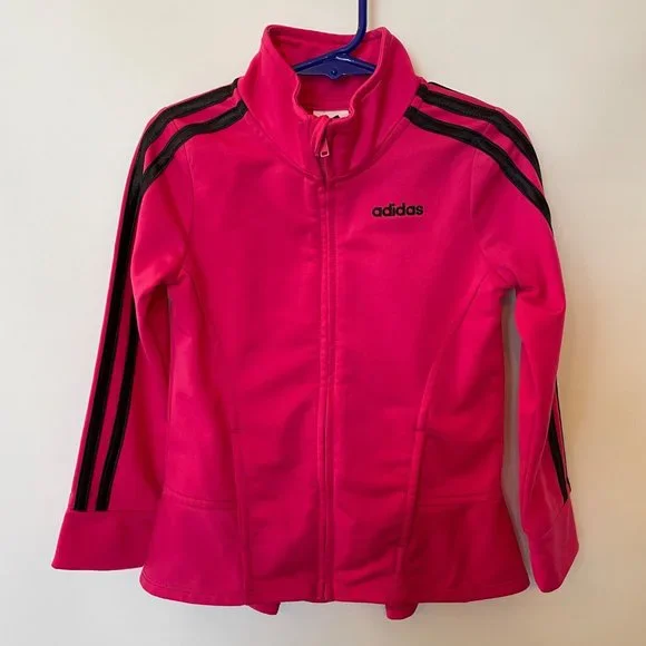Adidas Youth Girls Sz 4T Long Sleeve Track Jacket Full Zip Pink Black Activewear - Picture 2 of 10